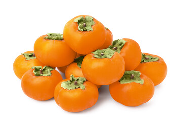 Whole delicious juicy persimmons on white background