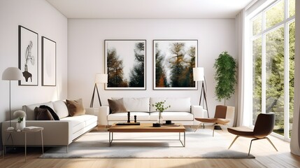 Modern living room with large french windows