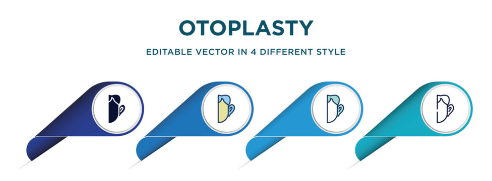otoplasty icon in 4 different styles such as filled, color, glyph, colorful, lineal color. set of vector for web, mobile, ui
