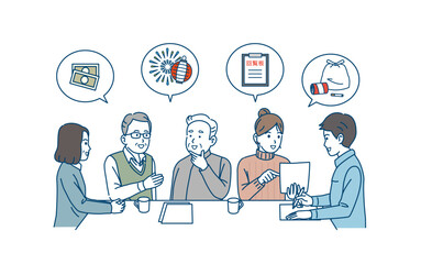 町内会議をし話し合う町の住民たち