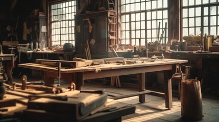 Fototapeta premium Workshop A space designated for woodworking metalworking. AI generated