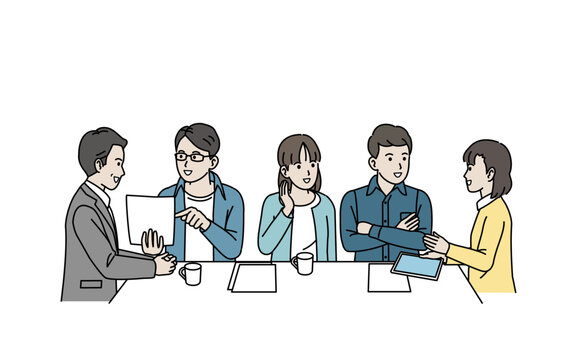 PTA会議をし話し合う人々のイラスト