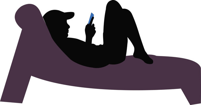recommend clip art: a boy lying down and using phone, body silhouette vector