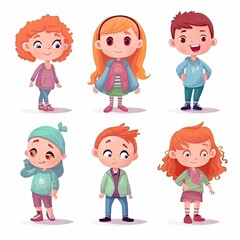 children in cartoon style concept art on a white background - generative AI