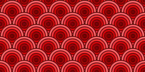Colorful Chinese and Japanese seamless pattern. Traditional asian ornament, oriental New Year decoration. Modern red background, geometric texture with waves. Vector illustration