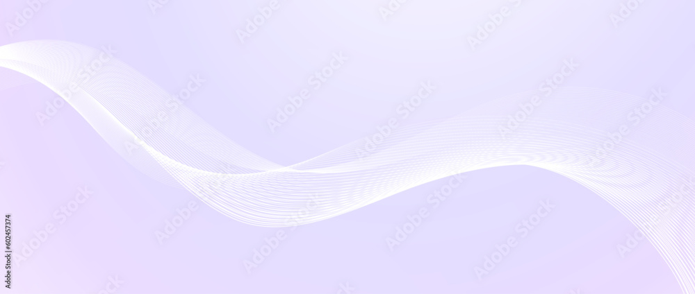 Poster Flowing wave lines design. Abstract smooth curved stripes template. White fluid shape on light purple background. Horizontal vector wallpaper