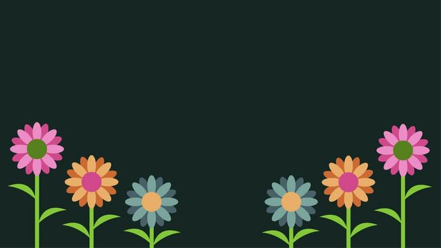 Vibrant 2D Flower Corner Frame Animation: Witness the Growth, Blooming, and Ample Copyspace Area of Leaves and Flowers. Perfect for Valentine's Day, Mother's Day, Abstract Spring or Summer Background 