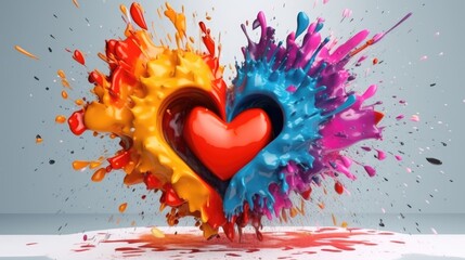 double Shape heart with exploding colorful paint