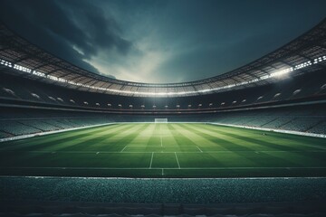 Fototapeta na wymiar Football stadium on green field. Generative AI