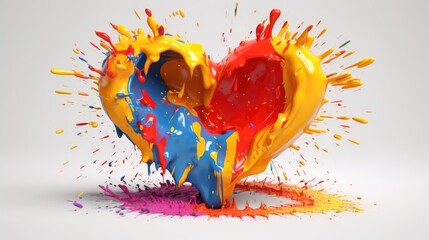 Shape heart with exploding colorful paint