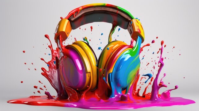 Headphone exploding liquid paint