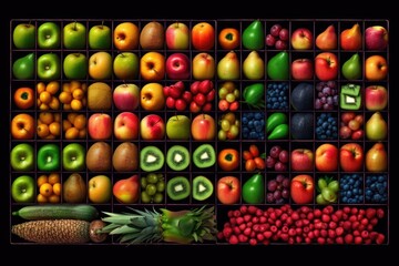 A collection of fruits in different colors, in the style of grid, Generative AI