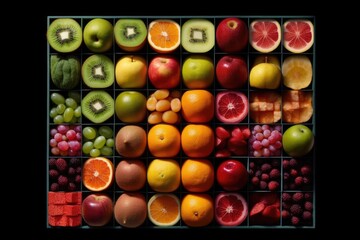 A collection of fruits in different colors, in the style of grid, Generative AI