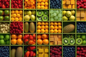 A collection of fruits in different colors, in the style of grid, Generative AI