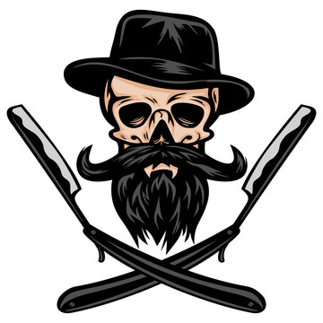 Skull Bearded Mustache Dead Man Barber Barbershop Logo Design