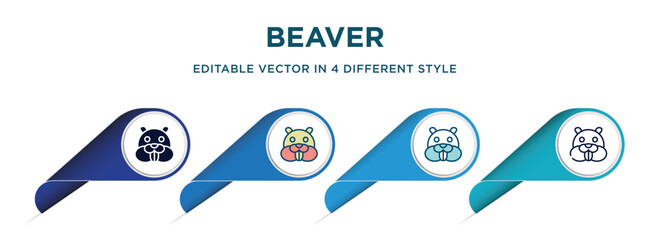 beaver icon in 4 different styles such as filled, color, glyph, colorful, lineal color. set of vector for web, mobile, ui - obrazy, fototapety, plakaty