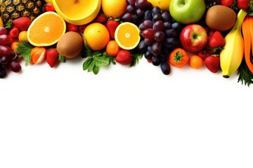 Naklejka na ściany i meble Frame of fruits on white background, Generative AI