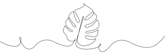 Monstera leaf line art. Tropical leaf one line drawing.Continuous line drawing of tropical monstera leaf.Single one line leaf .Monstera outline sketch.