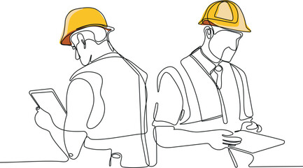 construction manager and engineer working on building site. Vector illustration