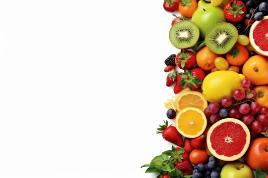 Frame of fruits on white background, Generative AI