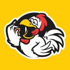 CHICKEN CARTOON EATING WORMS ILLUSTRATION