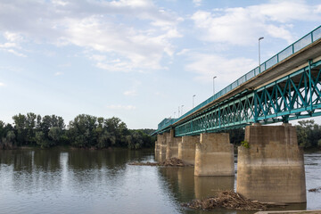 Steel bridge crossing the Sava river between Brcko and Gunja, at the border between Bosnia and Herzegovina and Croatia, an official border crossing of the European Union (EU).