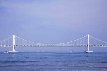 Gwangan bridge with beach in Busan, South Korea