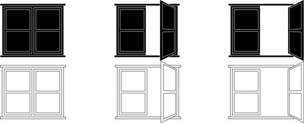 outline silhouette window icon set isolated on white background