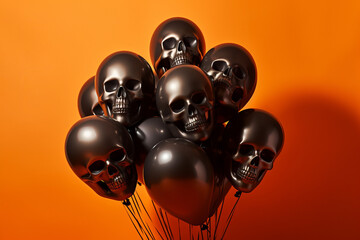 Halloween balloons with creepy skulls. Generative ai