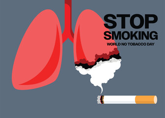 No smoking concept for world no tobacco day campaign with cigarette and lung flat design style