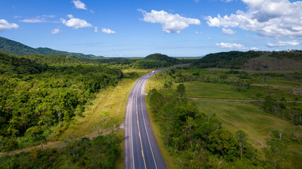 Aerial view of the city of Cananéia. Mangrove and sea at Ilha do Cardoso state park