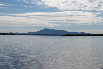 Aerial view of the city of Cananéia. Mangrove and sea at Ilha do Cardoso state park