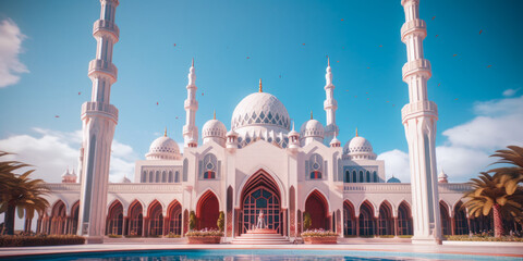 Fototapeta premium Islamic architecture exterior, mosque. Generative AI