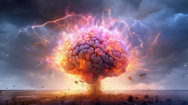 human brain exploding with creativity thanks to artificial intelligence, colorful, concept, idea, wallpaper, Generative AI