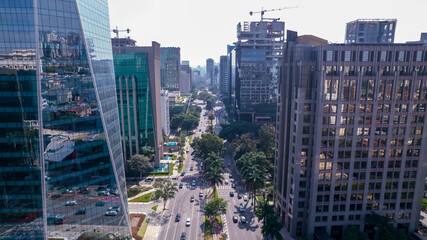 Aerial view of the Itaim Bibi neighborhood in São Paulo. Commercial and residential buildings.