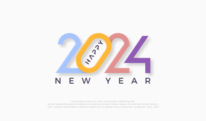 Colorful happy new year 2024 design. On a glowing clean white background. Premium vector design for banners, posters and celebration greetings.