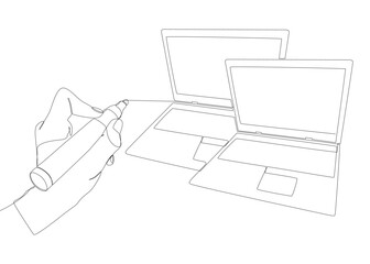 One continuous line of Laptop drawn by felt tip pen. Thin Line Illustration vector concept. Contour Drawing Creative ideas.