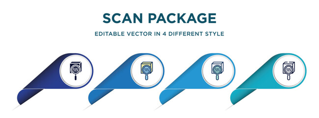 scan package icon in 4 different styles such as filled, color, glyph, colorful, lineal color. set of vector for web, mobile, ui