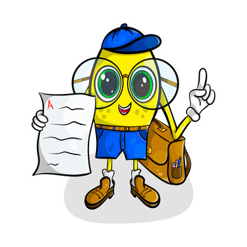 Intelligent student lemon gets great grades in school, has a briefcase, and wears a hat, glasses, and boots.