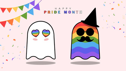 Happy Pride Month with Ghosts vector in Halloween concept. Vector illustration.