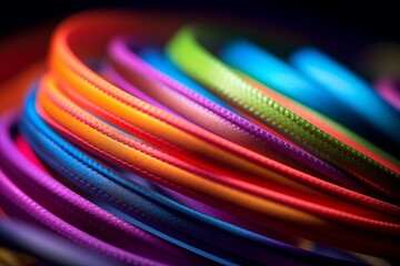 Stacked rainbow wristbands close up shot in studio lighting with depth of field, Ai generated