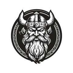 character viking, vintage logo line art concept black and white color, hand drawn illustration