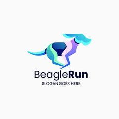Vector Logo Illustration Beagle Run Gradient Colorful Style