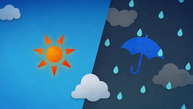 太陽と傘マークと雲の天気のイラストのアニメーション　ループ