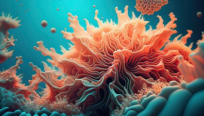 like coral on the sea floor orange and blue fantastic and unrealistic creatures on the sea floor, atmosphere of cosmic mystery Abstract, Elegant and Modern AI-generated illustration
