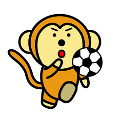 サッカーボールを蹴るサル　イラスト