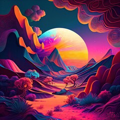 orange and pink retro in dream imaginary mountain in dream Abstract and Elegant Modern AI-generated illustration