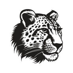 cheetah mascot, vintage logo line art concept black and white color, hand drawn illustration