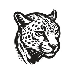 cheetah mascot, vintage logo line art concept black and white color, hand drawn illustration © Artcuboy