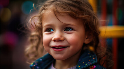 Portrait of a beautiful happy little girl close-up. Generative AI.